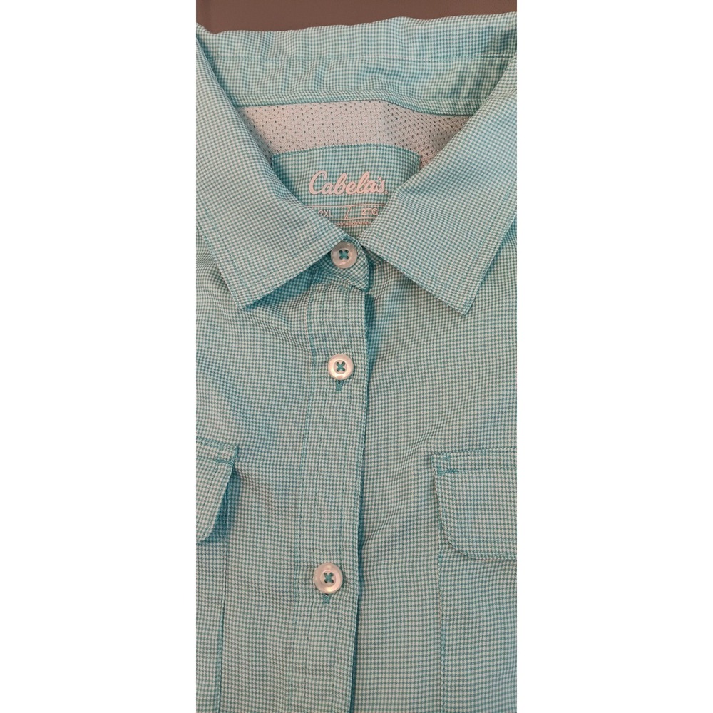 Cabelas 4Most Fishing Shirt Mens 2XL Blue UPF 30‎ Vented Pockets Roll Tab Sleeve